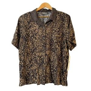 Norton McNaughton Button Up Shirt 1X Womens‎ Black Brown Floral Short Sleeve NWT